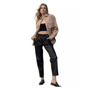 Lisadnyc x The Drop Black Vegan Faux Leather Pull On Jogger Pants Size XL Pocket